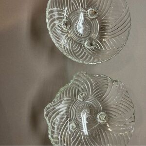 Vintage Anchor Hocking Clear Bowls Lot Of 2 Prismatic Swirl Bowl - 3 Footed toes